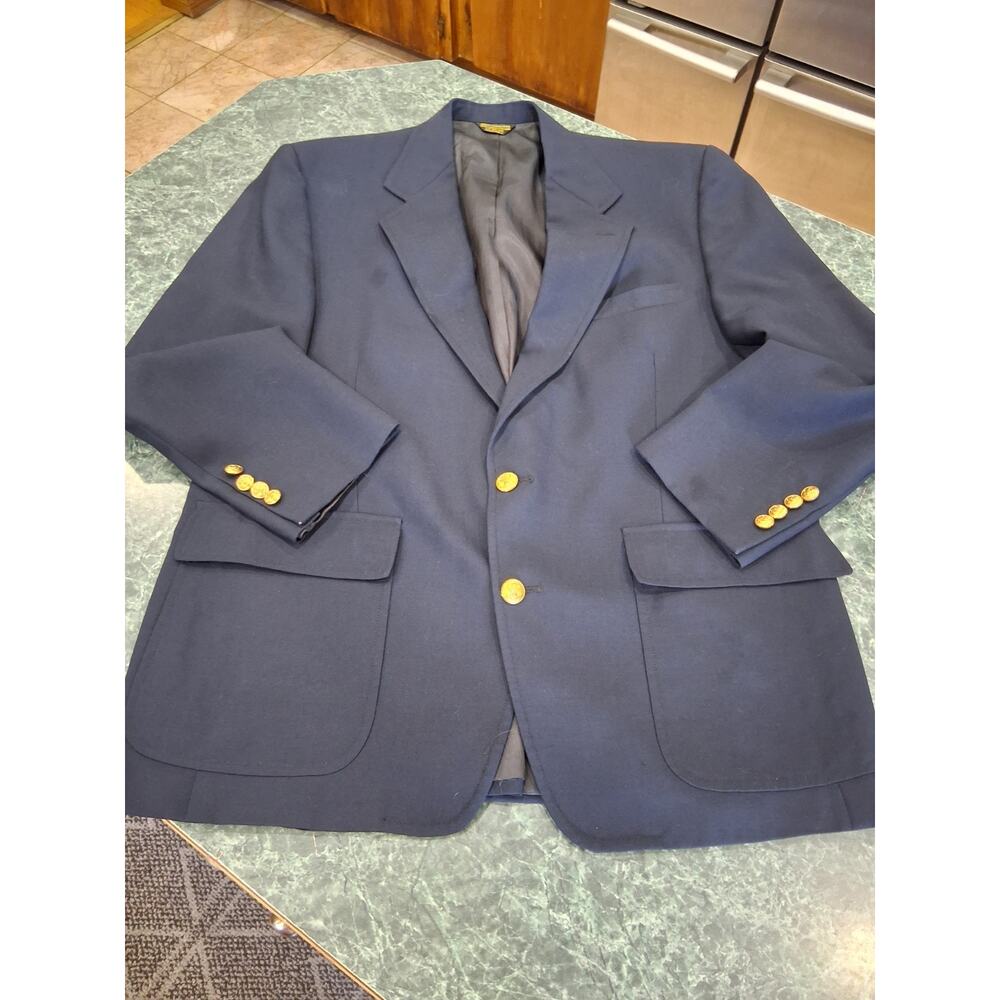 Vintage JOHN WEITZ Navy Blue Blazer Suit Sports Jacket Mens 46S Gold Buttons